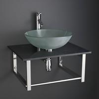 60cm x 50cm Black Shelf with Brackets inc Padova 42cm Frosted Glass Sink and Tap