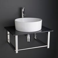 60cm x 50cm black marble shelf brackets with 41cm dia milano basin tap