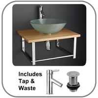 60cm x 50cm Solid Oak Wall Mounted Shelf with 42cm Padova Frosted Basin Set
