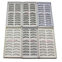 60PCS 6 Mixed Styles Natural Handmade Black Lengthening Fiber False Eyelashes