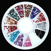 600PCS 12Colours Diamond Shape Acrylic Rhinestones Wheel Nail Art Decoration