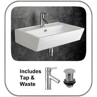 63cm wide by 435cm cremona rectangular wall hung sink tap and plug set