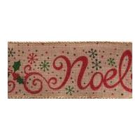 63mm Glitter Natural Noel Christmas Print Ribbon Multicoloured