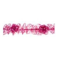 64mm Simplicity Elasticated Flower Ruffle Trimming Hot Pink