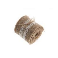 65mm Lace Trimmed Hessian Fabric Roll 2m Natural