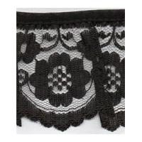 65mm Essential Trimmings Frilled Classic Floral Nylon Lace Trimming Black