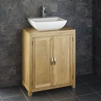 65cm Wide 34cm Deep Alta Solid Oak Two Door Narrow Cabinet With Massa Basin