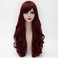 65cm Long Natural Curly Side Bang Hair Dark PurpleRed Heat-resistant Synthetic Lolita Women Top Quality Wig