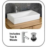 66cm x 38cm Altomura Countertop Rectangular Sink Set including Tap and Sink Waste