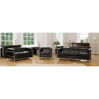 667012L Black Bonded Leather 3+2+1 Sofa Suite