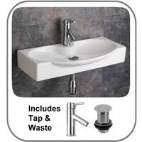 68.7cm Wide Wall Mounted Livorno Hand Basin Top Mounted Tap and Push Click Basin Waste