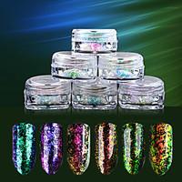 6Box 0.2g Transparent Chameleon Flakes Multichrome Nail Powder Powder Shimmer Nail Art Glitter Dust Galaxy Glitter Powder