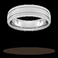 6mm Traditional Court Standard Matt Finish With Double Grooves Wedding Ring In 950 Palladium