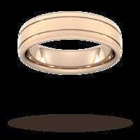 6mm Slight Court Standard matt finish with double grooves Wedding Ring in 18 Carat Rose Gold