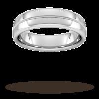 6mm d shape standard milgrain centre wedding ring in 9 carat white gol ...