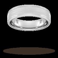 6mm D Shape Standard matt centre with grooves Wedding Ring in 18 Carat White Gold