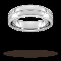 6mm d shape standard milgrain centre wedding ring in 18 carat white go ...