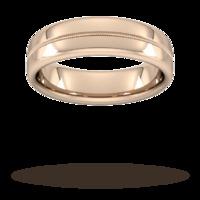 6mm D Shape Standard Milgrain Centre Wedding Ring in 18 Carat Rose Gold