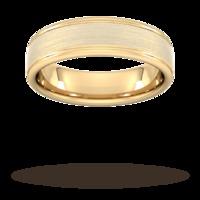 6mm D Shape Standard matt centre with grooves Wedding Ring in 9 Carat Yellow Gold