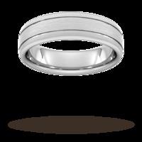 6mm Traditional Court Heavy Matt Finish With Double Grooves Wedding Ring In 950 Palladium