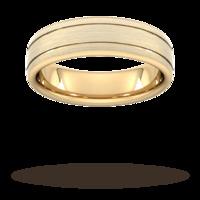 6mm Slight Court Standard matt finish with double grooves Wedding Ring in 18 Carat Yellow Gold