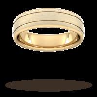 6mm Slight Court Extra Heavy matt finish with double grooves Wedding Ring in 9 Carat Yellow Gold - Ring Size P