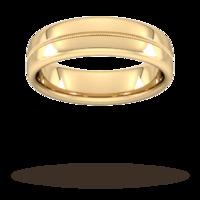 6mm D Shape Standard Milgrain Centre Wedding Ring in 18 Carat Yellow Gold