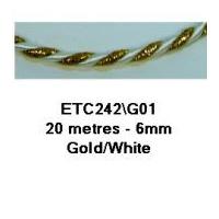 6mm Essential Trimmings Decorative Cord Trimming Gold/White