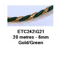 6mm Essential Trimmings Decorative Cord Trimming Gold/Green