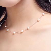 6mm White Pearl Strand Choker Necklace for Women Wedding Party Jewelry(Length45cm