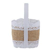 6pc Yellow Jute Fabric Lace Favor Tins and Pails Basket for Wedding Flower /Candy Decoration (8.5 8.5 6cm)