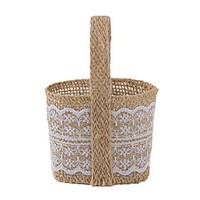 6pc Yellow Jute Fabric Lace Favor Tins and Pails Basket for Wedding Flower /Candy Decoration (8.5 8.5 6cm)