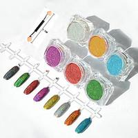 6pcs/Set Manicure Mirror Powder Aurora Mirror Electroplating Powder Colorful Laser Silver Metal Glitter Nail Color