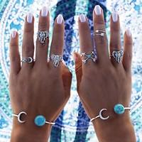 6pcs Elephant Ring Animal Shape Basic Design Multi-ways Wear Wedding Halloween Daily Casual Jewelry Alloy Midi Rings 1setOne Size Silver