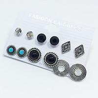 6pairs/set Earrings Set Turquoise Rhinestone Round Basic Multi-ways Wear Alloy Bowknot Ball Silver Jewelry ForWedding