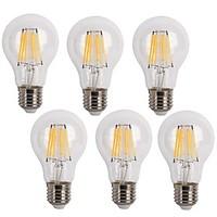 6W E26/E27 LED Filament Bulbs A60(A19) 6 COB 600 lm Warm White / Cool White Decorative AC 220-240 V 6 pcs