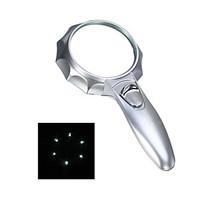 6X Handheld Magnifier Illuminated Pocket Magnifying Glass with 6-LED White Light (2 x AAA)