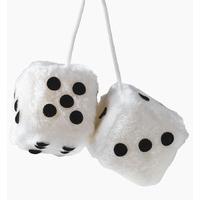 7 x 7cm White Furry Dice Car Hangers