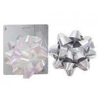 7 silver white holographic star bow gift decoration