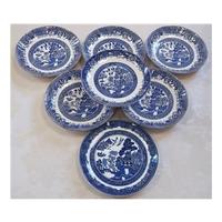 7 Willow pattern saucers Barrott...