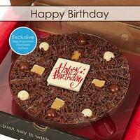 7 Inch Happy Birthday Chocolate Pizza Surprise Exclusive Bag of Gourmet Belgian Milk Chocolate Buttons - Gourmet Chocolate Pizza Company