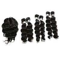 7 Pieces/Lot Deep Wave Hair Human Hair Weaves With Closure Color 1b Natural Black (14inch16inch18inch)