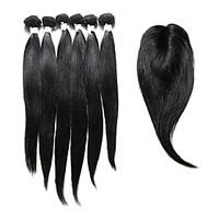 7 Pieces/Lot Straight Hair Human Hair Weaves With Closure Color 1b Natural Black (16inch18inch20inch)