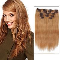 7 Pcs/Set Color 27 Strawberry Blonde Dirty Blonde Clip In Hair Extensions 14Inch 18Inch 100% Human Hair