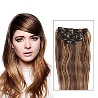 7 Pcs/Set P4/27 Piano Color Mixed Brown Blonde Clip In Hair Extensions 14Inch 18Inch 100% Human Hair