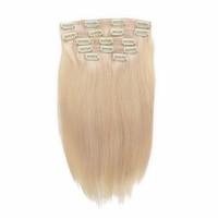 7 Pcs/Set #60 Platium Blonde Ash Blonde Clip In Hair Extensions 14Inch 18Inch 100% Human Hair