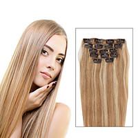 7 Pcs/Set P27/613 Mixed Strawberry Bleach Blonde Clip In Hair Extensions Piano Color 14Inch 18Inch 100% Human Hair