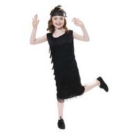 7-9 Years Medium Black Girls Flapper Dress With Tassles