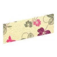 70mm Butterfly & Flower Print Burlap Rustic Ribbon Beige, Pink & Purple