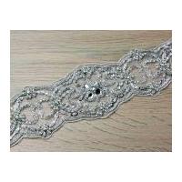 70mm Crystal & Bead Couture Bridal Lace Trimming Silver